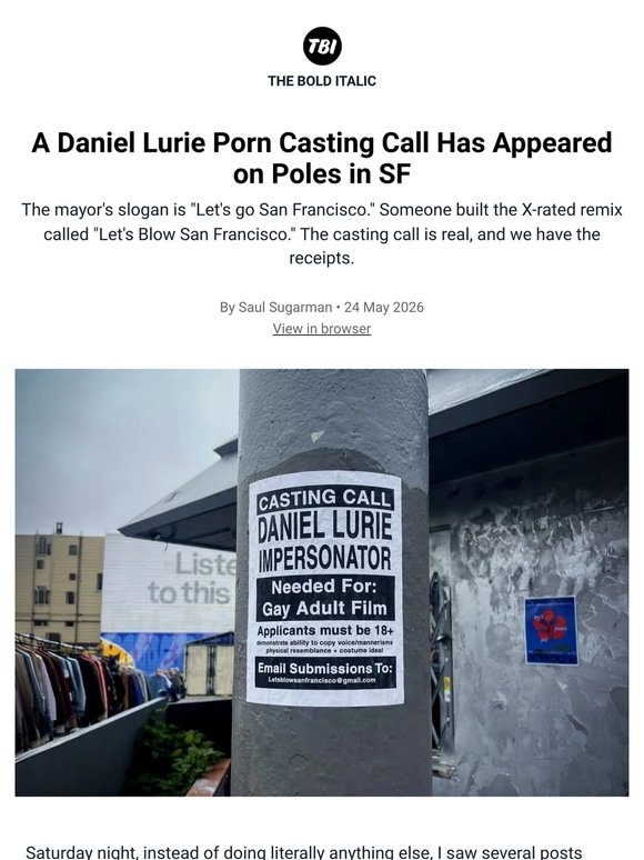 A Daniel Lurie Porn Casting Call Has Appeared on Poles in SF