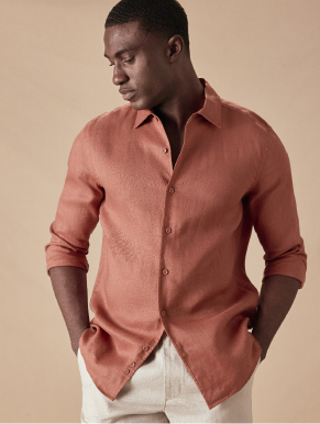 Slim Fit Rust Linen Shirt