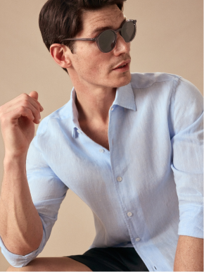 Slim Fit Light Blue Linen Shirt