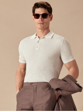 Cream Premium Open Knit Polo Shirt