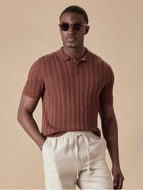 Tobacco Premium Pointelle Stripe Polo Shirt