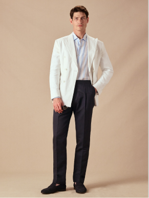 Regular Fit Navy Pleated Trousers With Side Adjusters