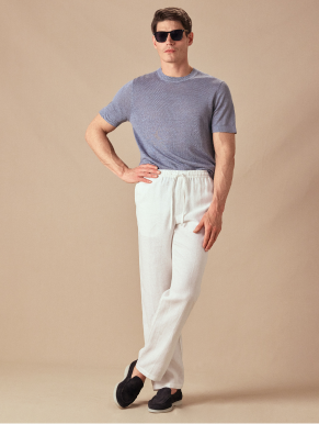 White Linen Drawstring Trousers