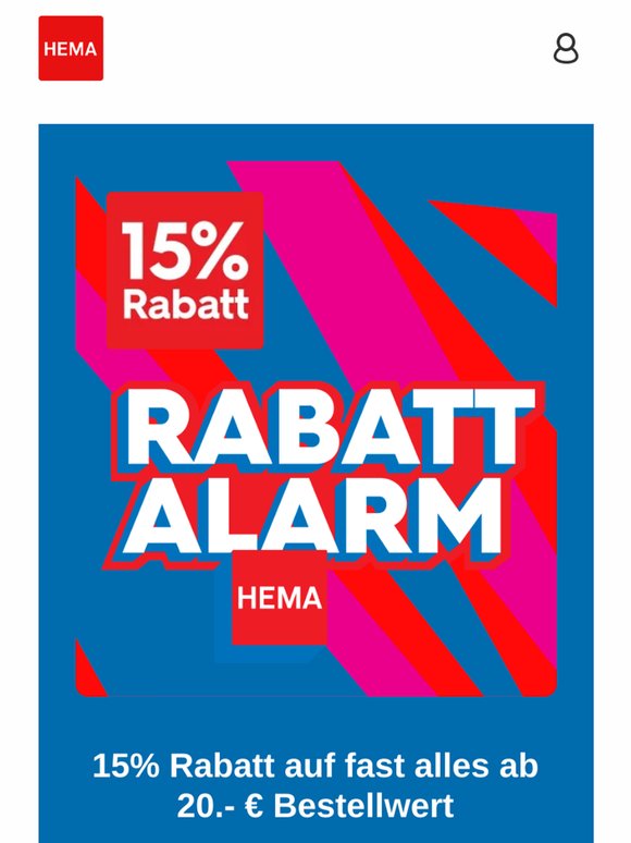 Letzte Chance! Nur noch Heute 15% Rabatt auf fast alles ab 20.- Bestellwert