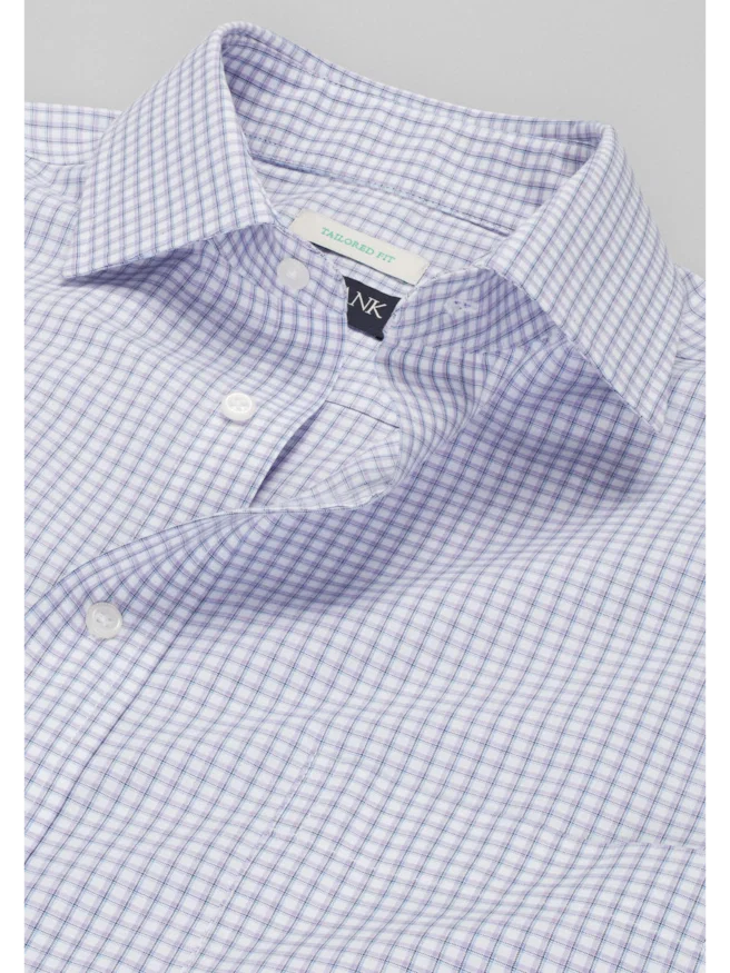 Traveler® Collection Tailored Fit Spread Collar Grid Dress Shirt