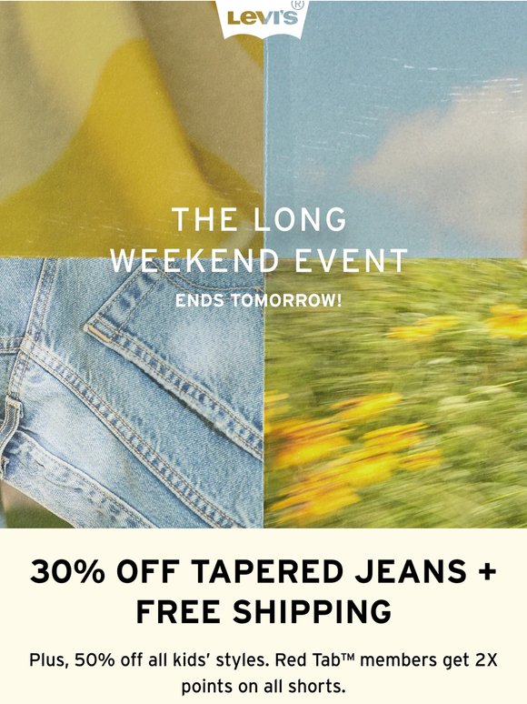 30% off tapered jeans + free shipping ends tomorrow!