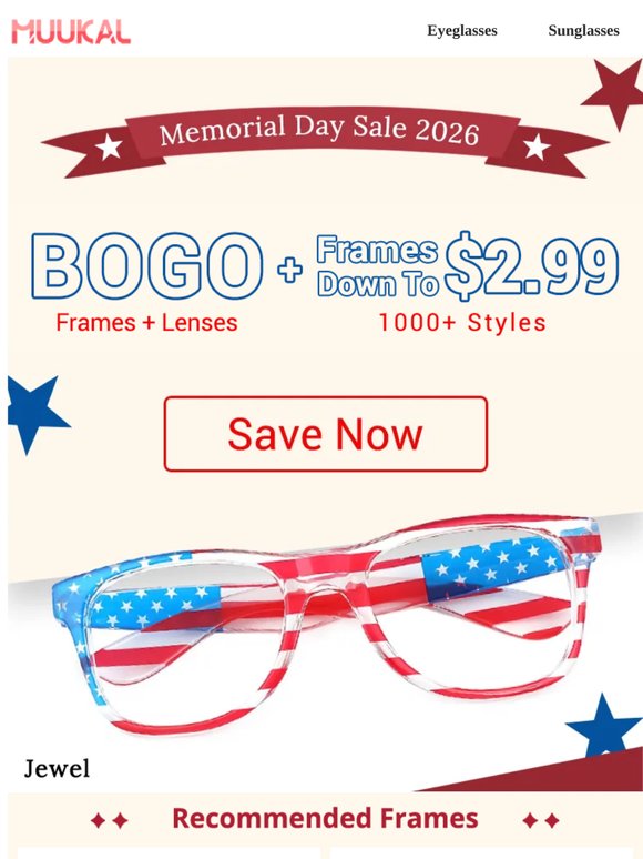 Honor Memorial Day with BOGO & $2.99 Eyewear