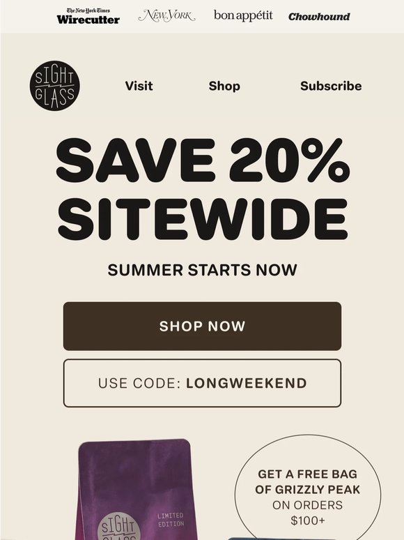 20% off Sightglass is still going