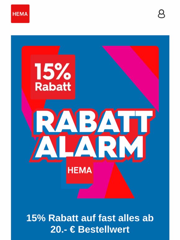 Letzte Chance! Nur noch Heute 15% Rabatt auf fast alles ab 20.- Bestellwert