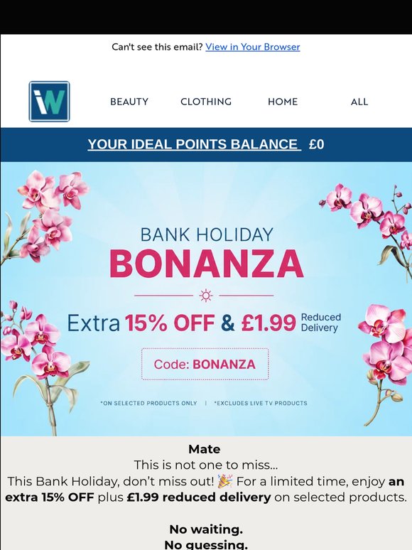 🎉 Bank Holiday Bonanza — Extra 15% OFF!