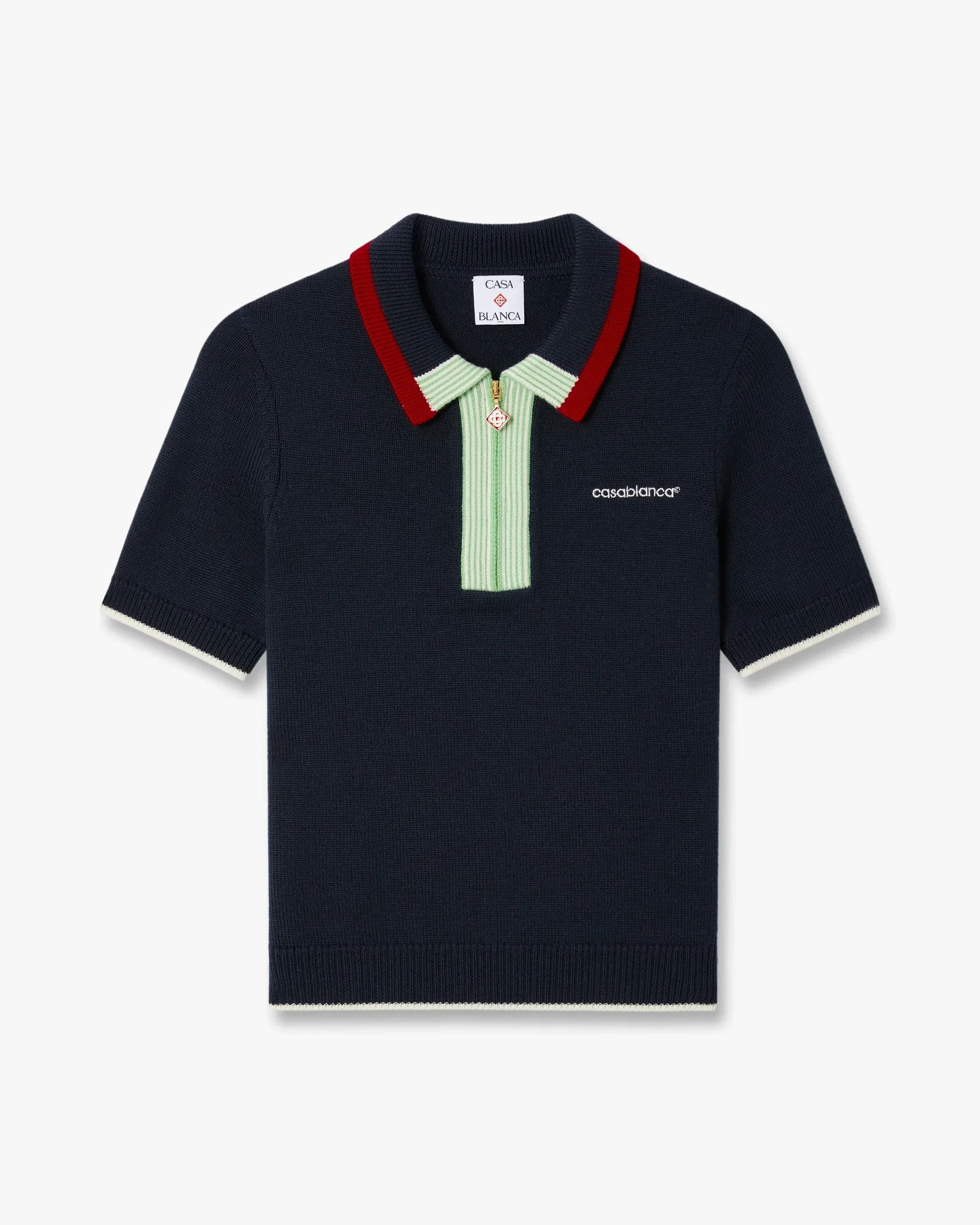 Image of Navy Merino Short Sleeve Polo Shirt