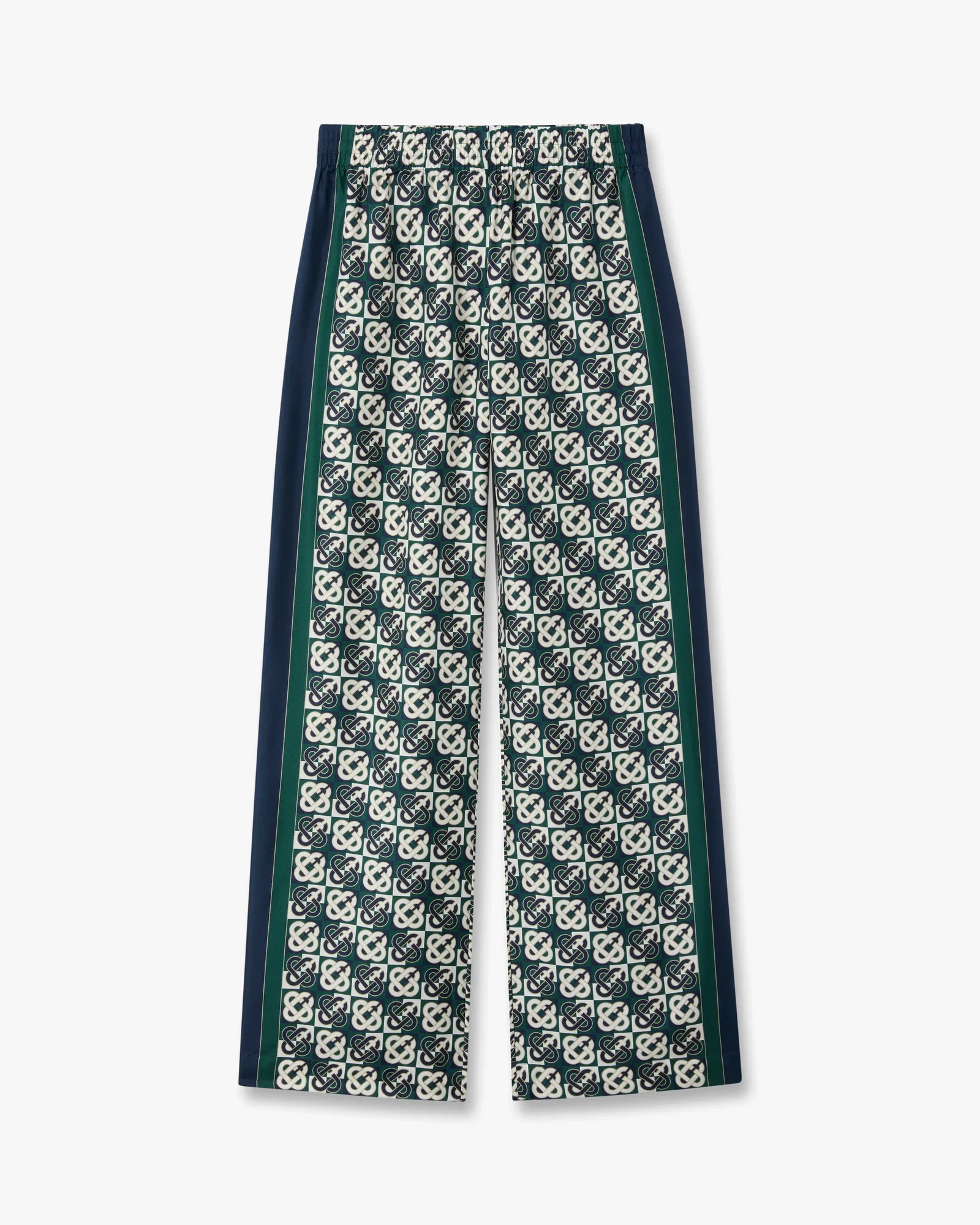 Image of Green & Navy Check Monogram Silk Trousers
