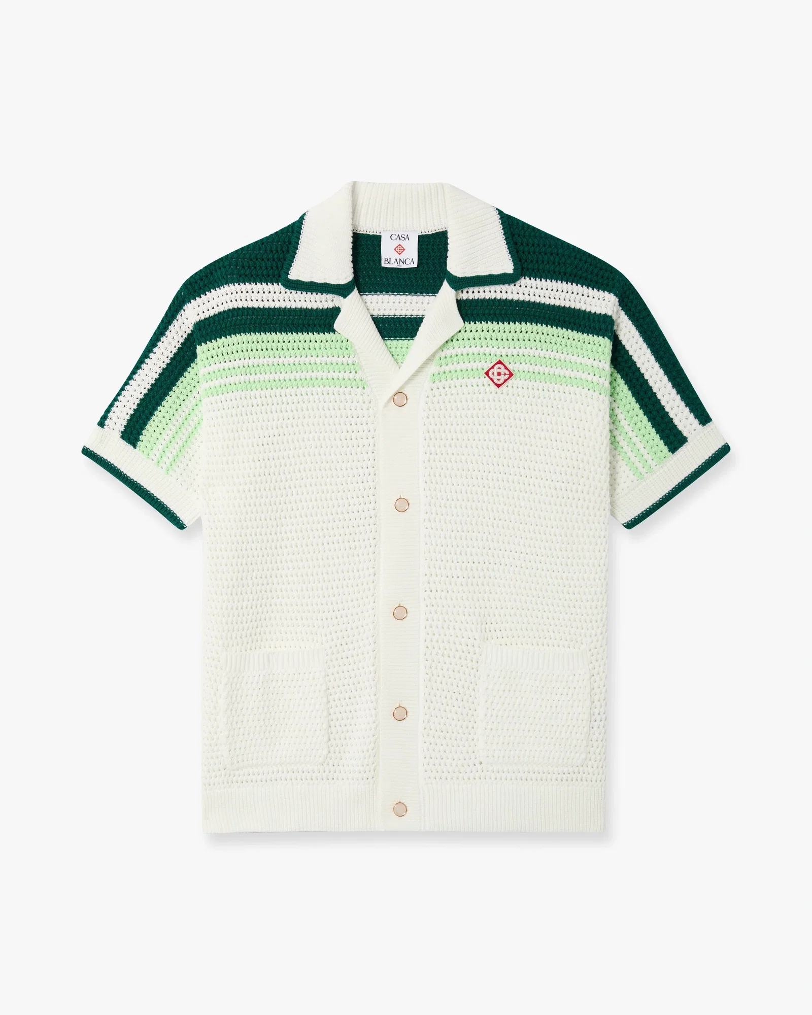 Image of Green & White Tennis Stripe Crochet Short Sleeve Shirt