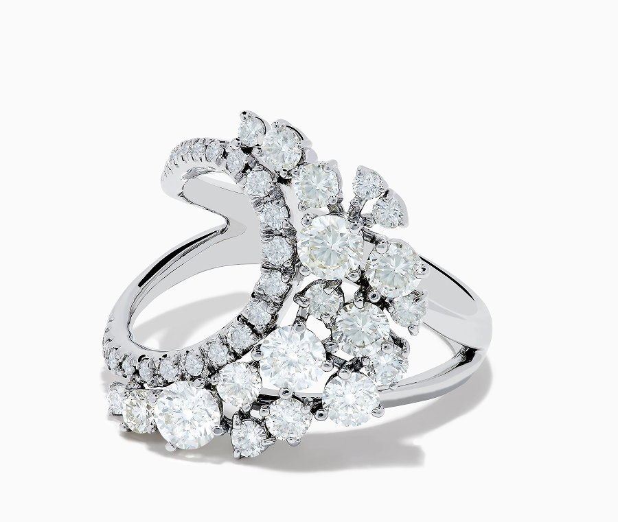 14K White Gold Diamond Wave Ring