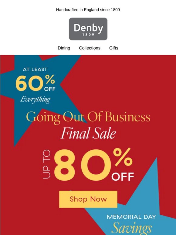Reminder: Memorial Day Final Sale now up to 80% off