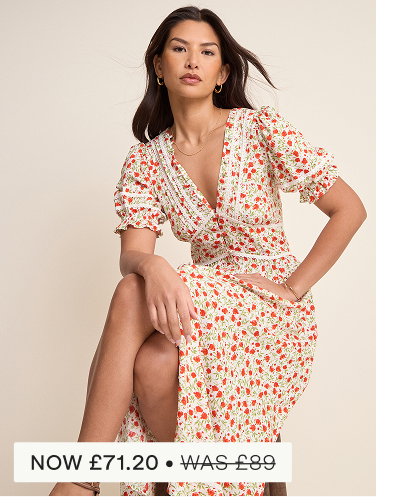 White Floral Puff Sleeve Saffy Midi Dress
