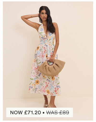 White Floral Halterneck Lilijana Midi Dress