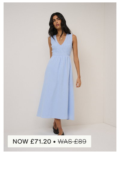 Blue Ruched Sleeveless Audrey Midi Dress