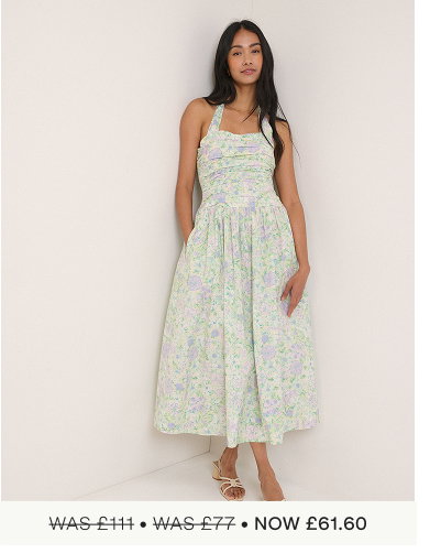 White Floral Halterneck Lilah Midi Dress