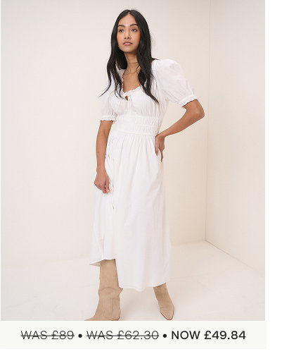 White Milkmaid Puff Sleeve Tula Midi Dress