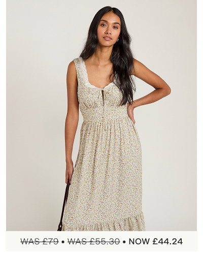White Ditsy Floral Tiered Heather Midi Dress