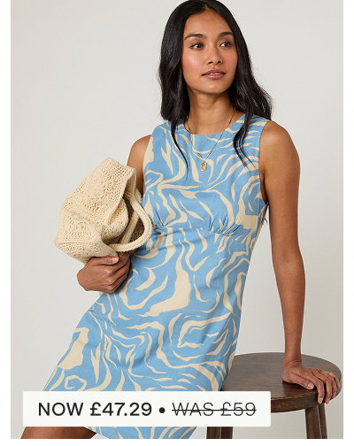 Blue Printed Sleeveless Vicky Mini Dress