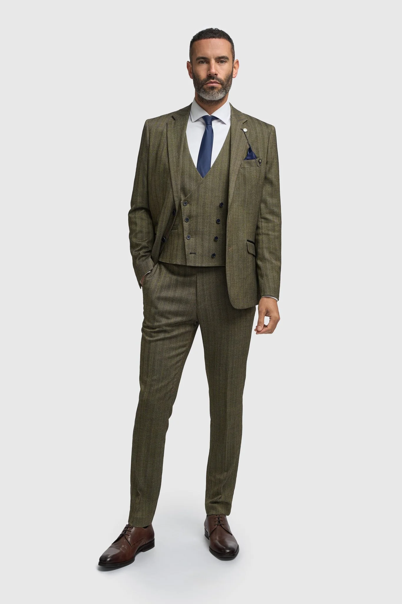 Image of Damon Three Piece Suit with Double Breasted Waistcoat