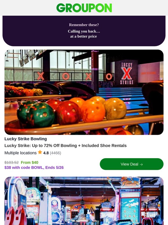 Lucky Strike: Up to 72% Off Bowling + Included Shoe Rentals - Promo Code savings inside. Check it out.