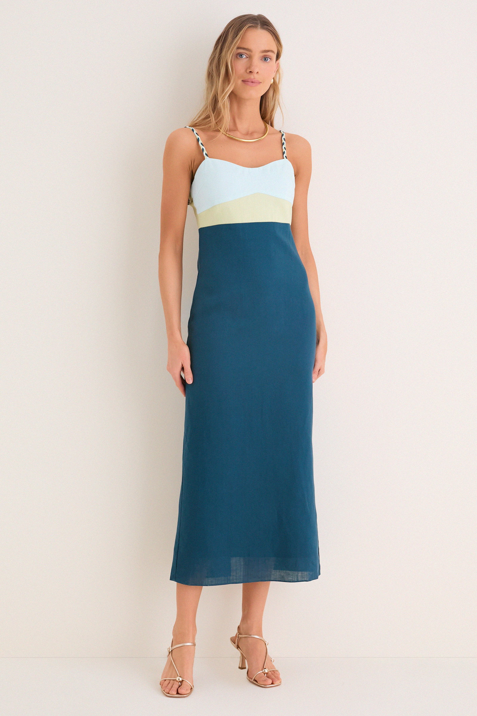 Image of Ocean Mist Colorblock Linen Hailey Maxi Dress