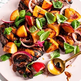 Grilled Balsamic Chicken with Peaches and Basil