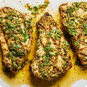 Grilled Swordfish Salmoriglio (Sicilian Swordfish with Lemon, Garlic, and Herbs)