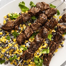 Smoky Beef Skewers with Corn and Black Bean Salad