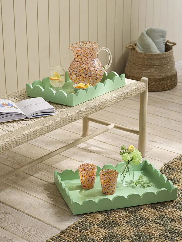Two Green Scalloped Trays