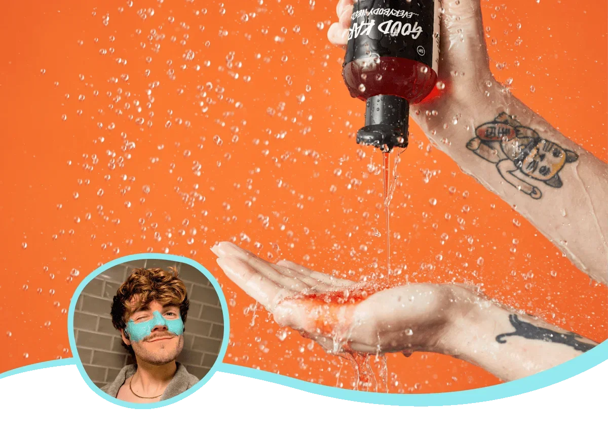 GIF: Icon of Jonnie next to a slide show of shower products