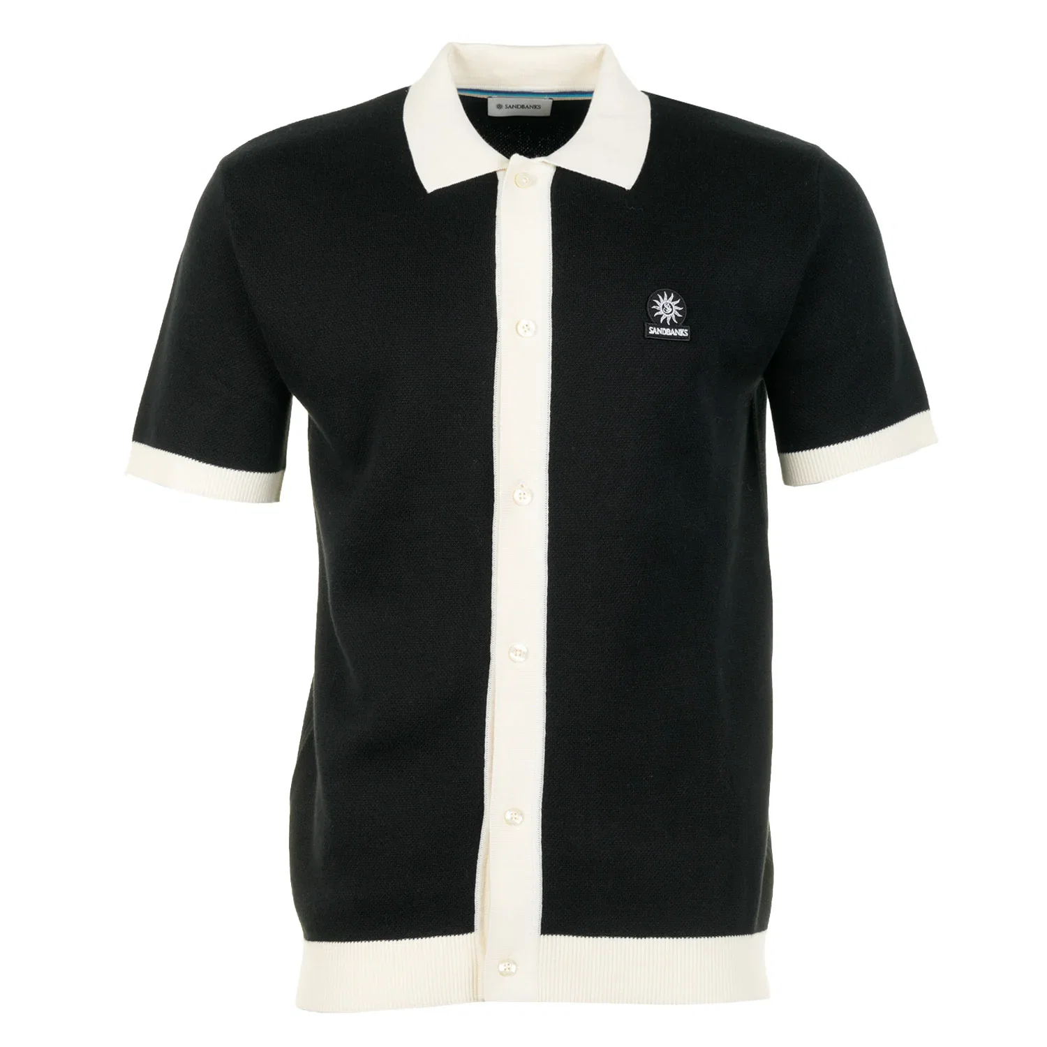 Image of Short Sleeve Knitted Full Button Polo Shirt Black