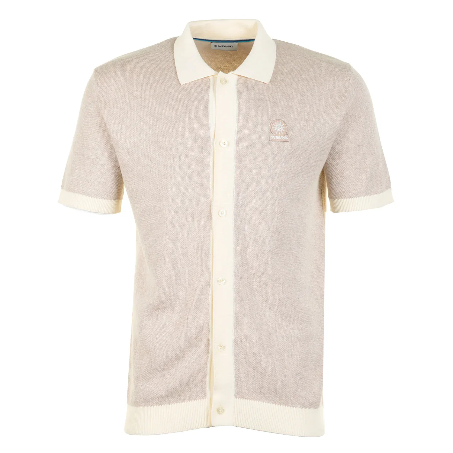 Image of Short Sleeve Knitted Full Button Polo Shirt Oat