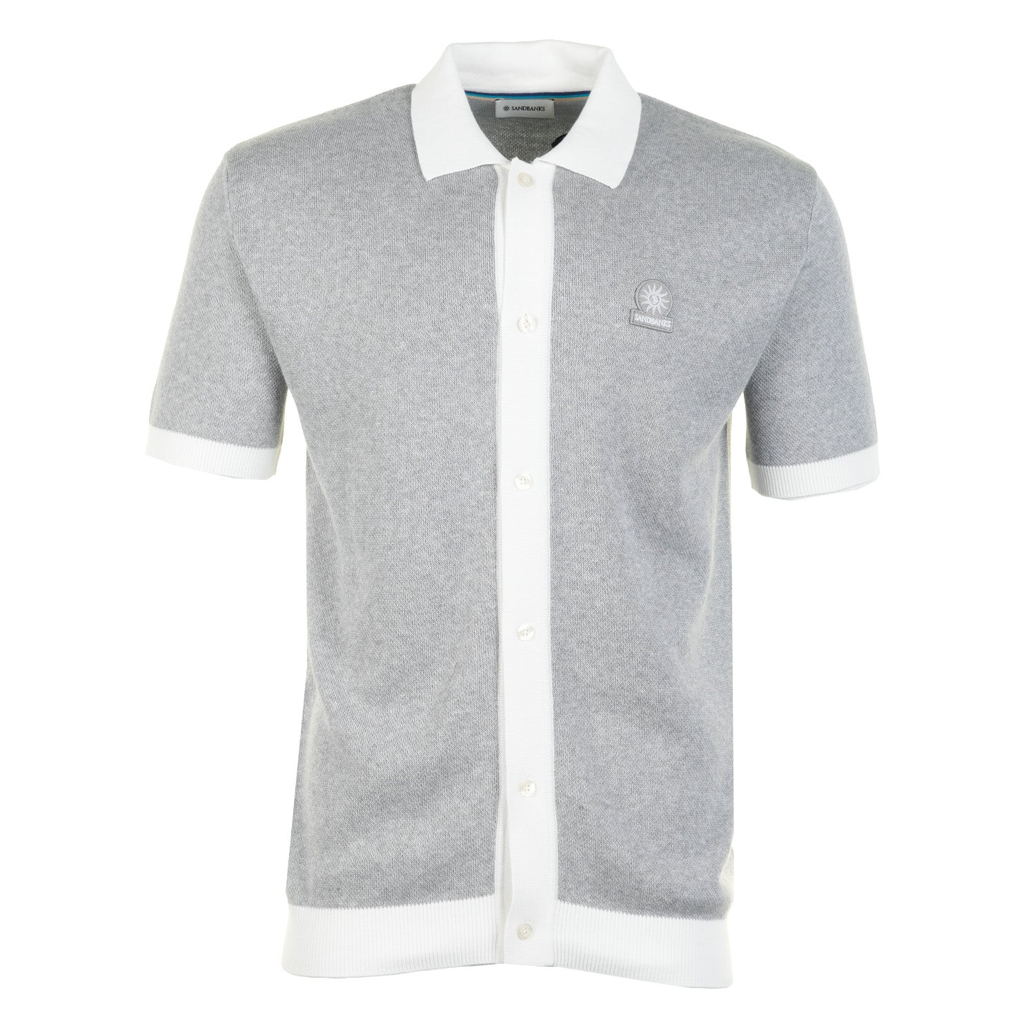 Image of Short Sleeve Knitted Full Button Polo Shirt Grey Marl
