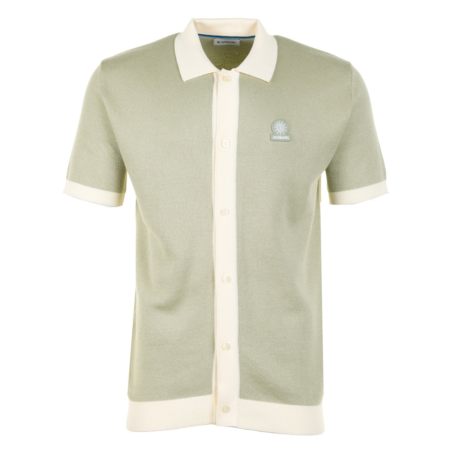 Image of Short Sleeve Knitted Full Button Polo Shirt Sage
