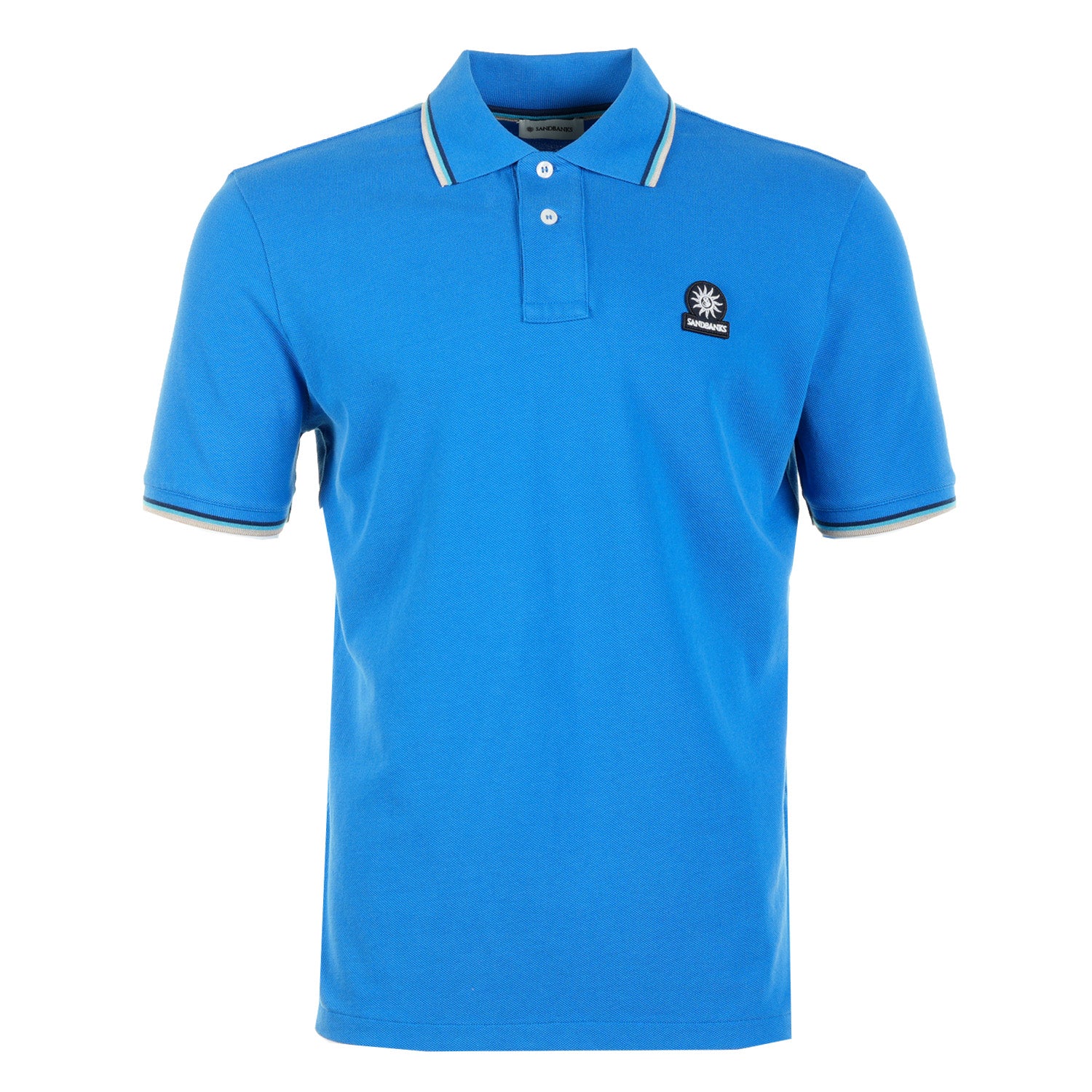 Image of Short Sleeve Tipped Badge Logo Polo Shirt Nautical Blue