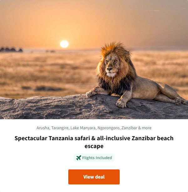 Spectacular Tanzania safari & all-inclusive Zanzibar beach escape