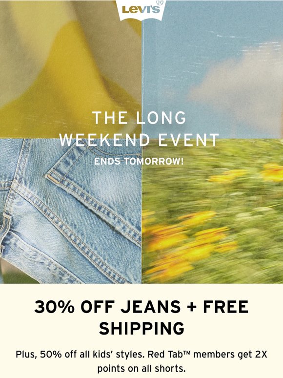 30% off jeans + free shipping ends tomorrow!