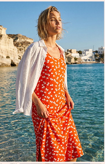 Orange Lemon Print Midi Dress