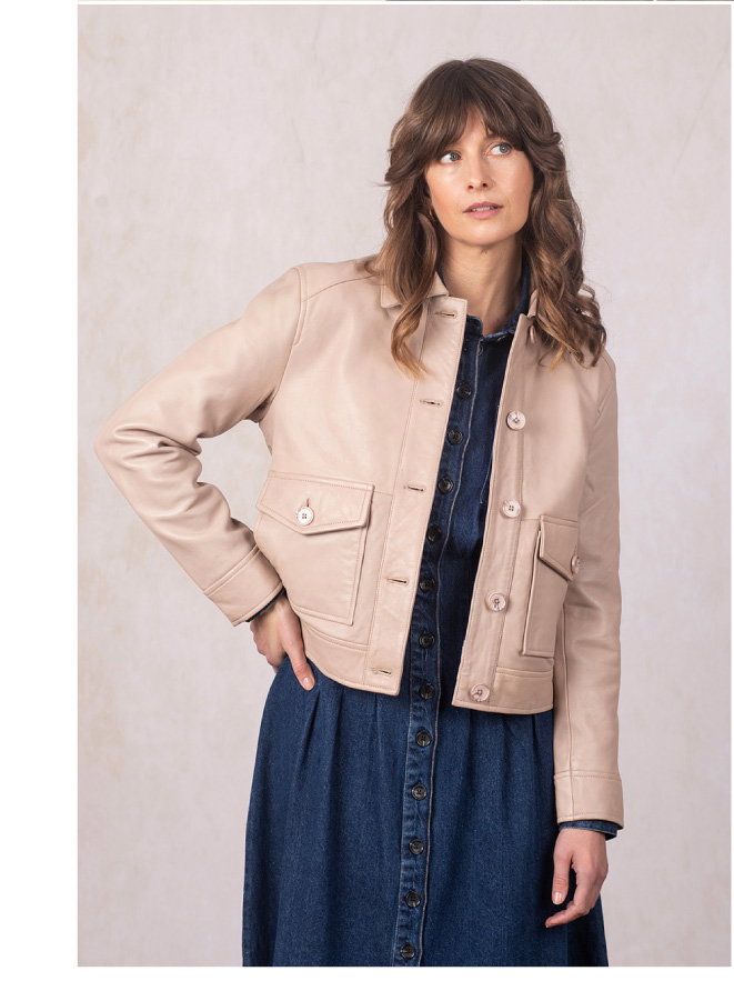 Brathay Collared Leather Jacket Cappuccino