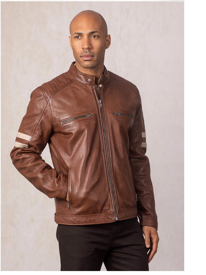 Charlie II Leather Racer Jacket Cognac