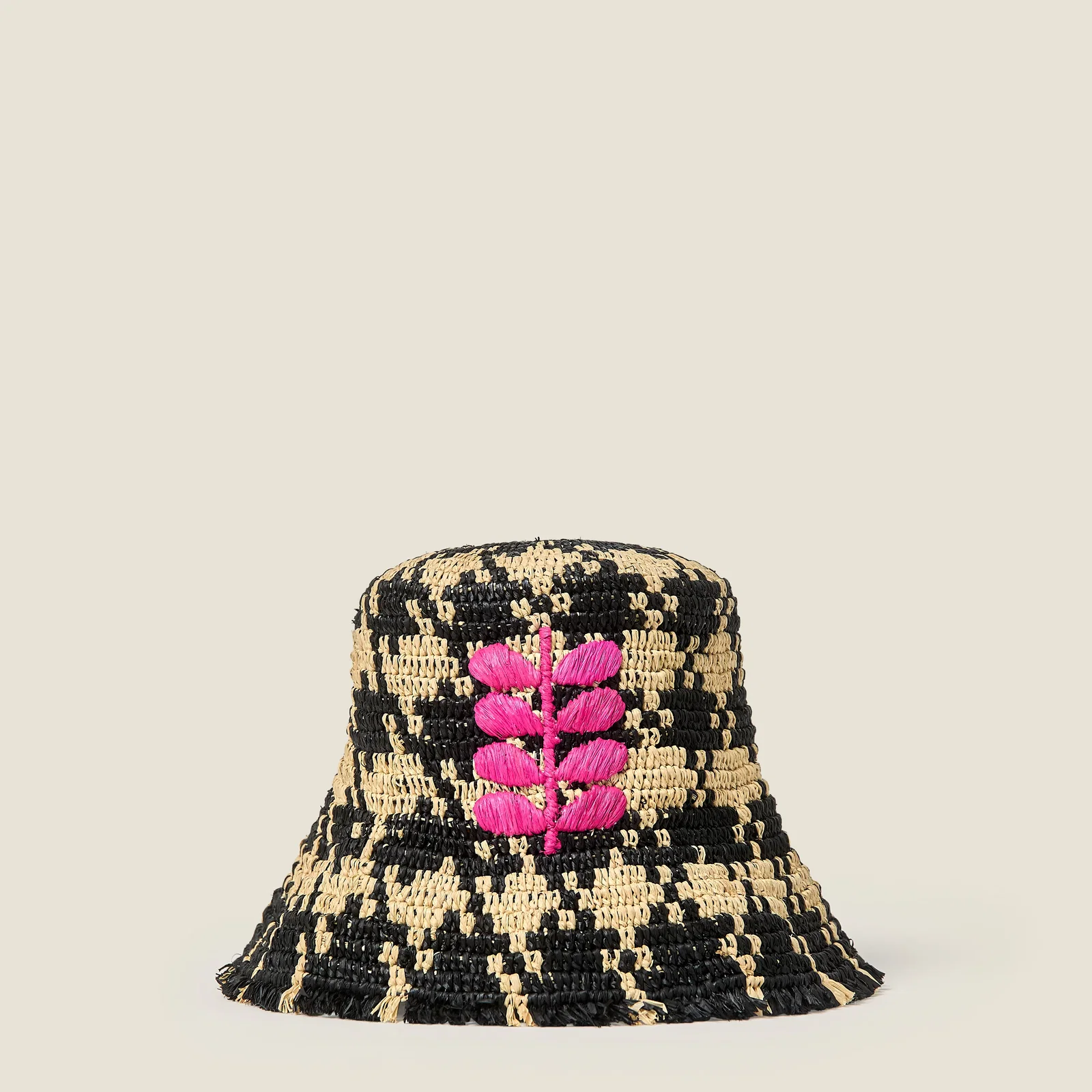Image of Houndstooth Raffia Bucket Hat - Monochrome