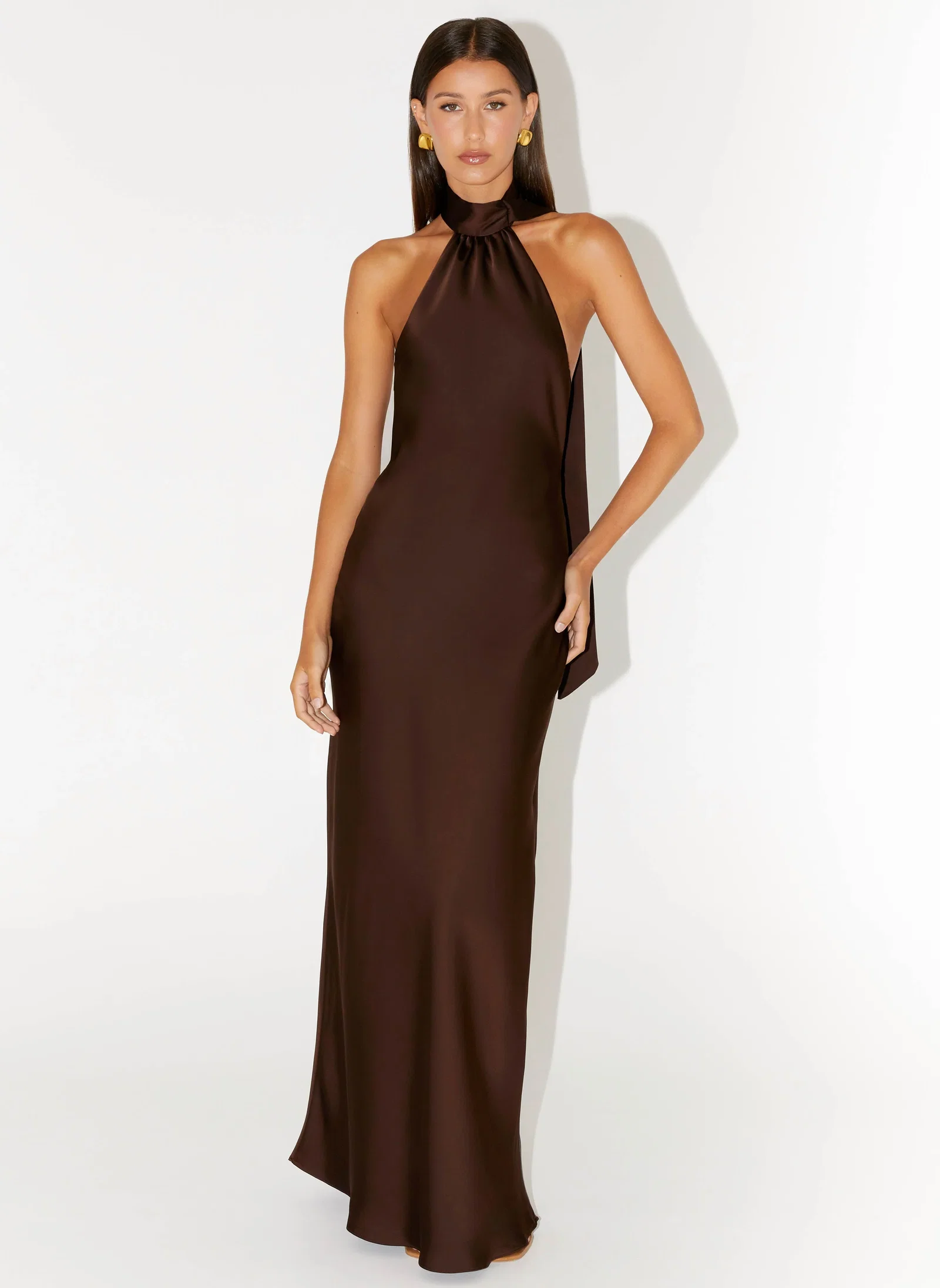Image of Keena Scarf Maxi Dress - Chocolate
