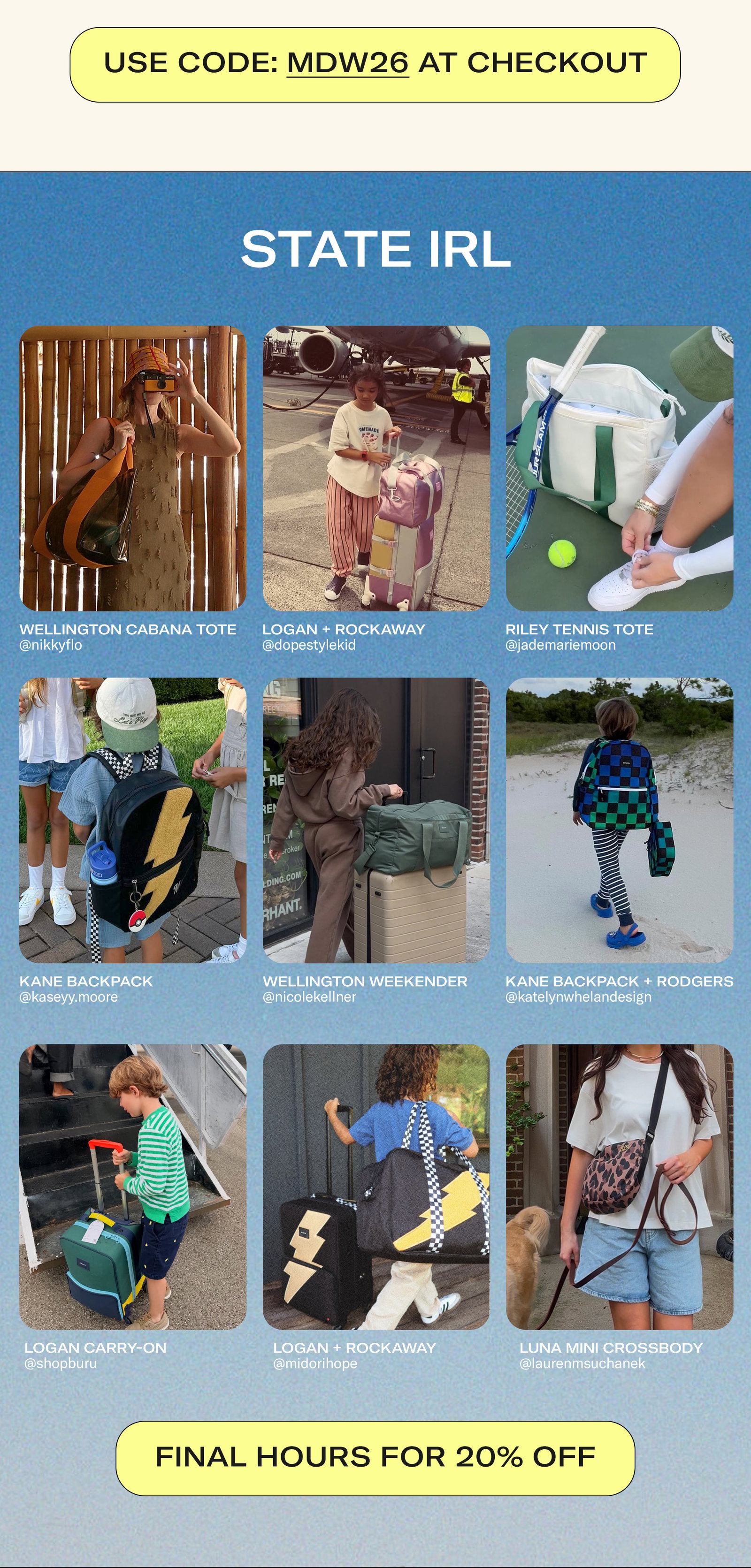 USE CODE MDW 26 AT CHECKOUT 