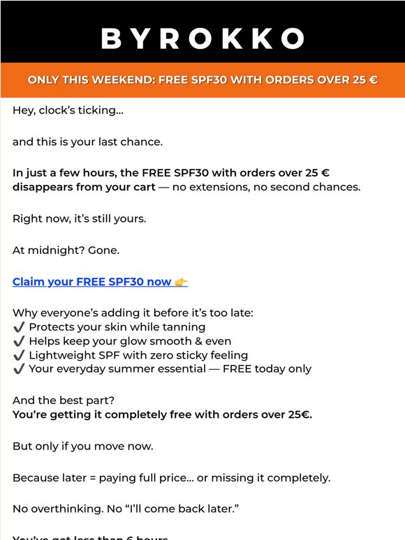 ⚠️ 5,5 hours left… then your FREE SPF30 is gone