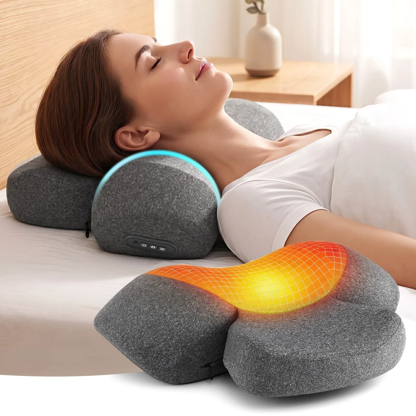 Livemor 2-in-1 Neck Massager Pillow with Heat, Memory Foam Cervical Support for Relief, 3-Speed Vibration & 3-Level Thermal Therapy, Type-C Rechargeable Massage Pillow for
Neck & Shoulder