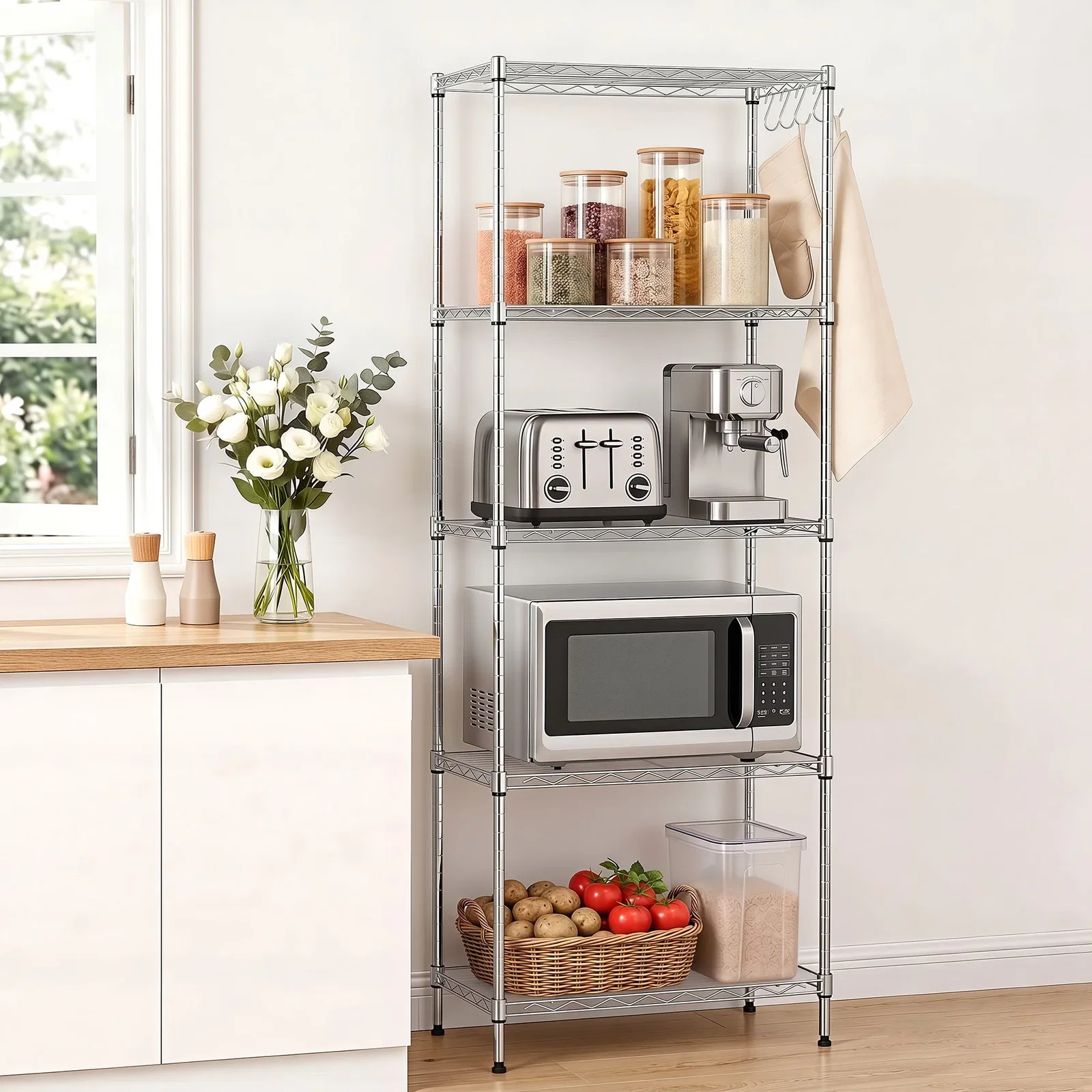 Artiss 5-Tier Kitchen Rack Shelf Shelving Unit 60x35x150CM Adjustable Metal Storage Shelves Silver